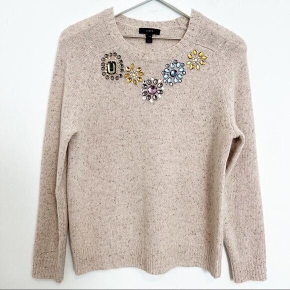J Crew Lambswool Blend Jeweled Donegal Pullover Speckled Knit Sweater Size XXS - Picture 1 of 8